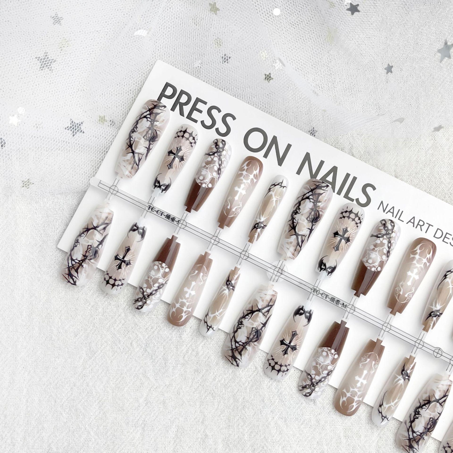 

French Leopard Print Dark Thorn Nail Strips - Prefabricated False Nail Pieces Natural Finish - 4 sets/strip