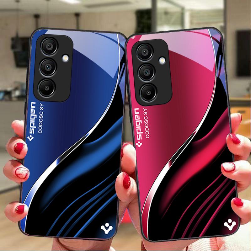 Tiefblaues Mode-Handycase aus gehärtetem Glas für Samsung Galaxy A15 5G 54 4G 51 50 24 35 90 71 12 51 53 52S 80 22 34 Schwarz