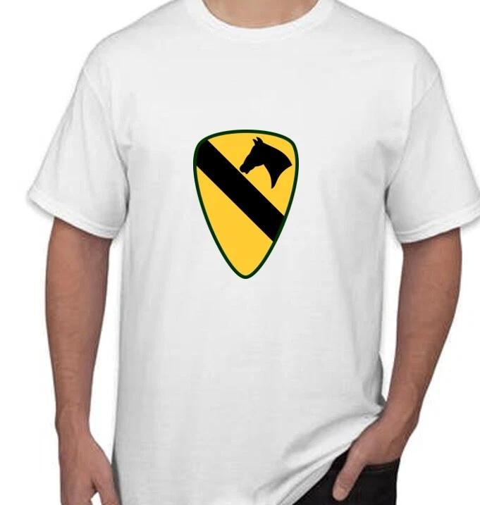 1st Calvary Division T-Shirt Yellow Green Black Horse Military White Tee Shirt 4XL