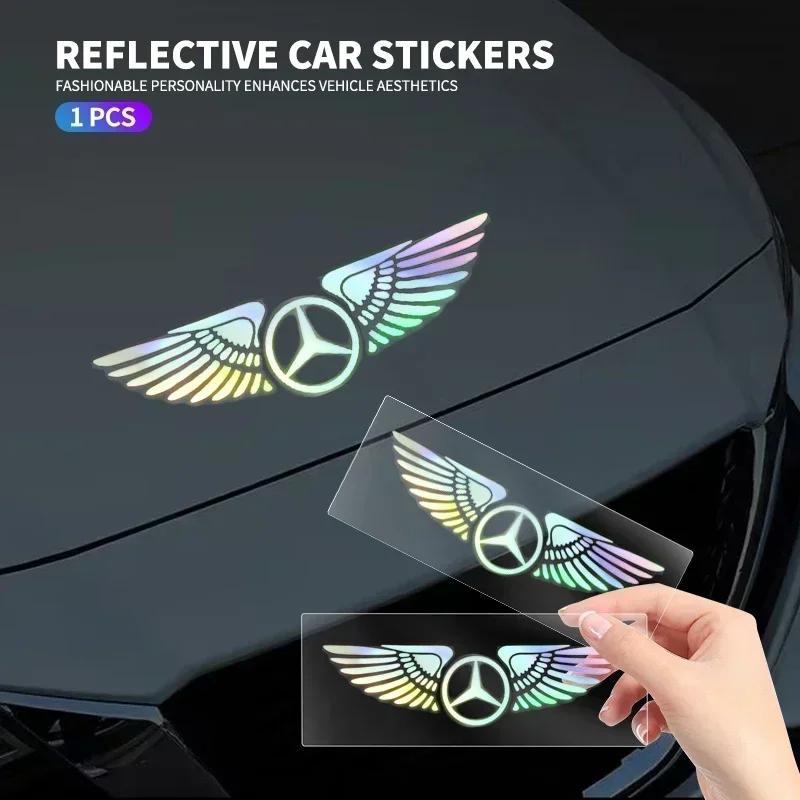GZB4 Car Logo Angel Wings Decoration 3D Reflective Waterproof Sticker for Mercedes Benz W212 W204 W211W168 W213 W205 W210 W108 W124