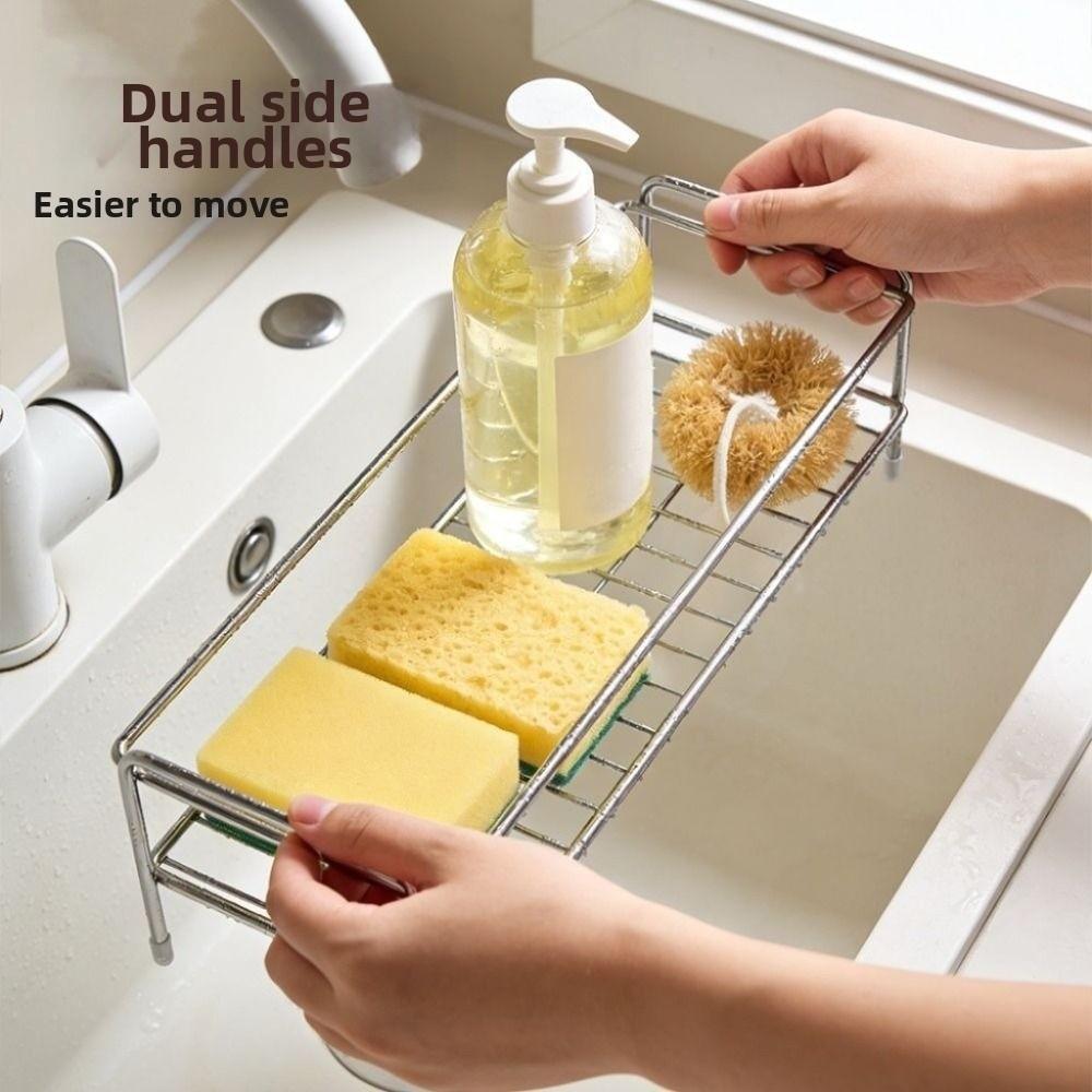 Stainless Steel Kitchen Sink Storage Rack Anti-rust Modern Sponge Drain Holder Non-Slip Save Space Dishcloth Organizer Dormitory
