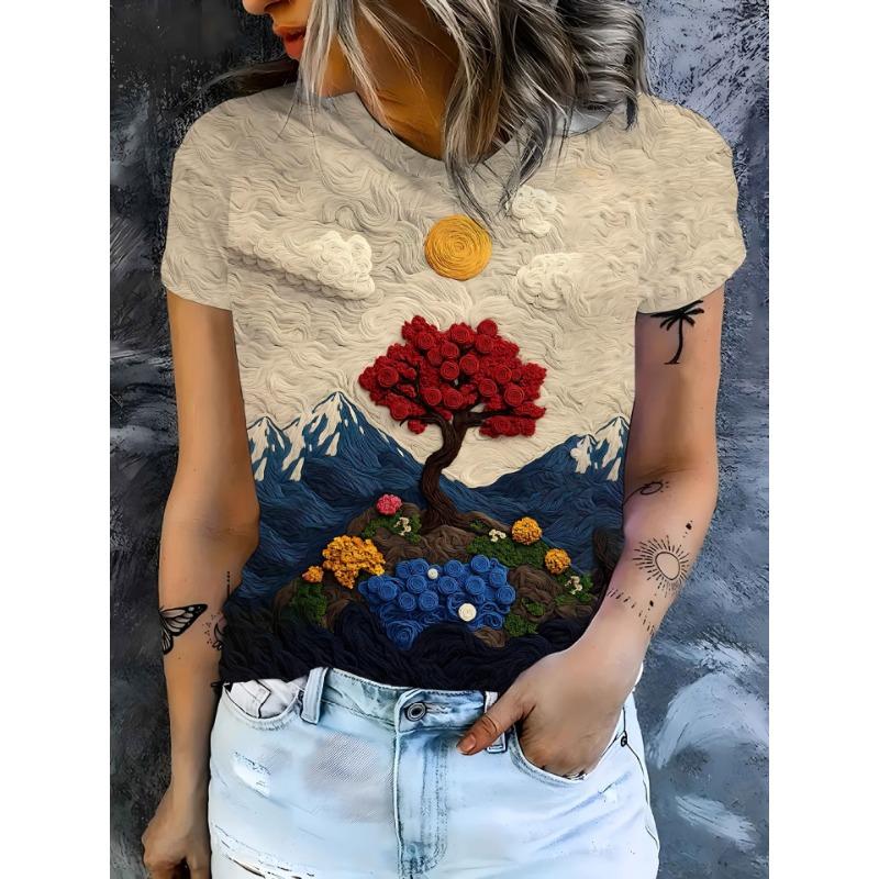 Ladies' T-shirt 3D Printing Fashion Women's Short Sleeve Round Neck Casual Comfortable Top