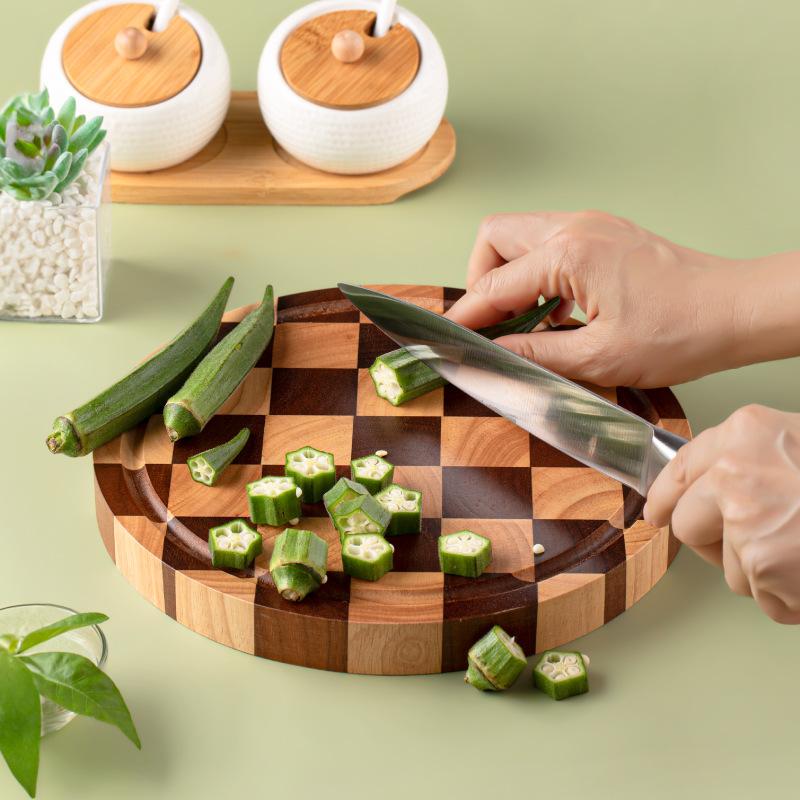 

Acacia wood cutting board, checkerboard cutting board, durable cutting board, solid wood splicing kitchen cutting board Round