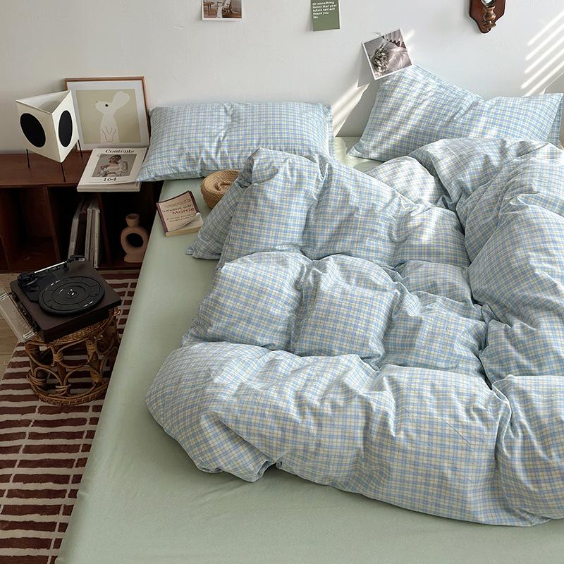 Class A Maternal And Infant Grade Unprinted Wind-Dyed Cotton Washed Cotton 4Pcs Set, Skin-Friendly Sleeping Naked Cotton 100 Cotton Quilt Cover