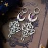 Neo-Gothic Stainless Steel Hollowed-out Butterfly Crescent Purple Crystal Bead Moth Dangle Earrings for Woman Jewelry Accessory