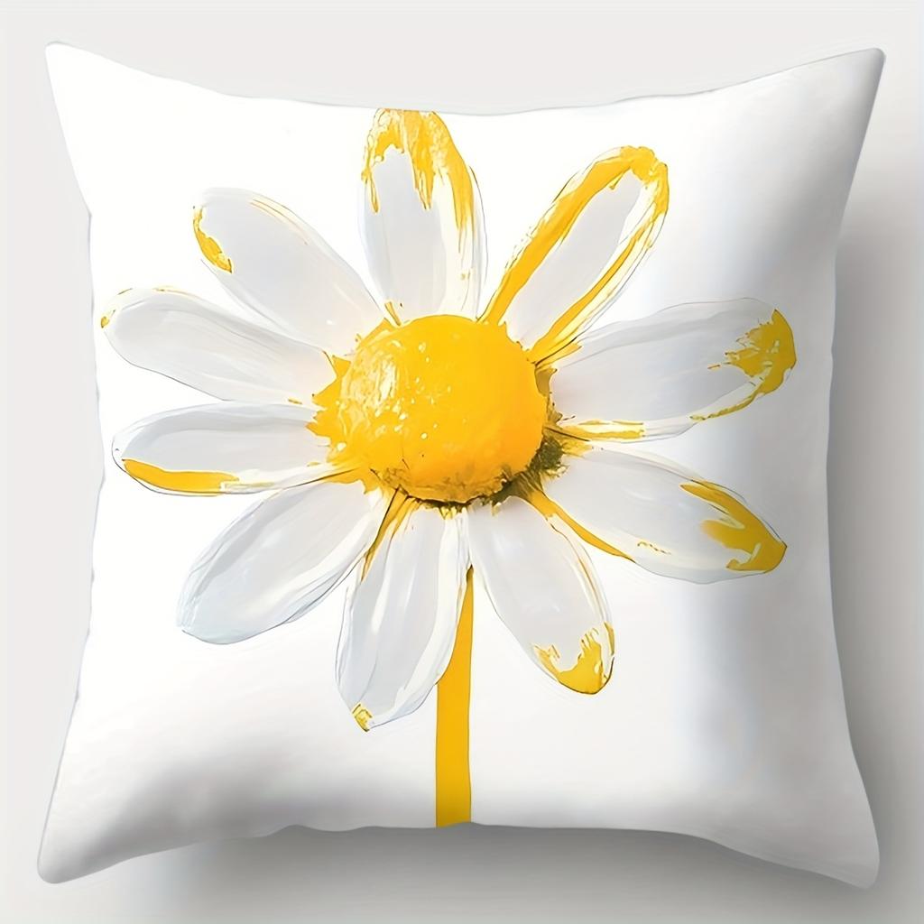 4pcs Set, Sofa Cushion Cover, Sunshine Daisy Cushion Cover, 17.7 Inches * 17.7 Inches, One-Sided Print, Home Decoration, Sofa Lu