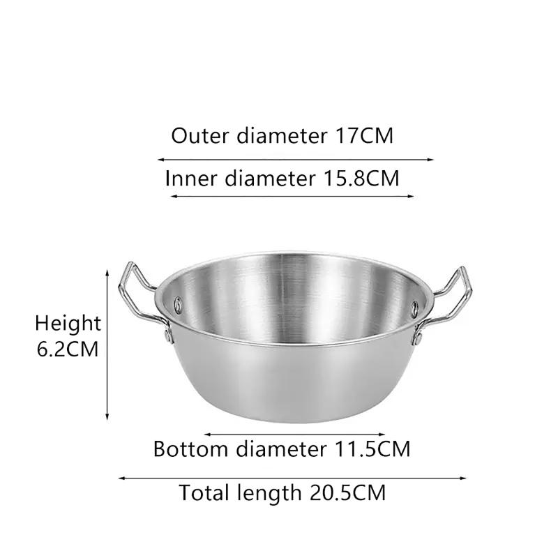 

201 Stainless Steel Salad Bowl Melting Boiling Pot Instant Noodle Bowl Korean Rice Wine Bowl With Double-Ear Handle Snack Basket 17cm Bowl