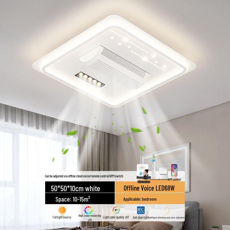 Leafless Ceiling Fan Light: Modern Smart Voice-Control Tricolor for Living Room & Bedroom - 110V, English