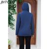 BITCED Women's Spring/Autumn Hooded Trench Coat with Fleece Lining and Water-Repellent Finish Long-Sleeved Zip-Up Cardigan