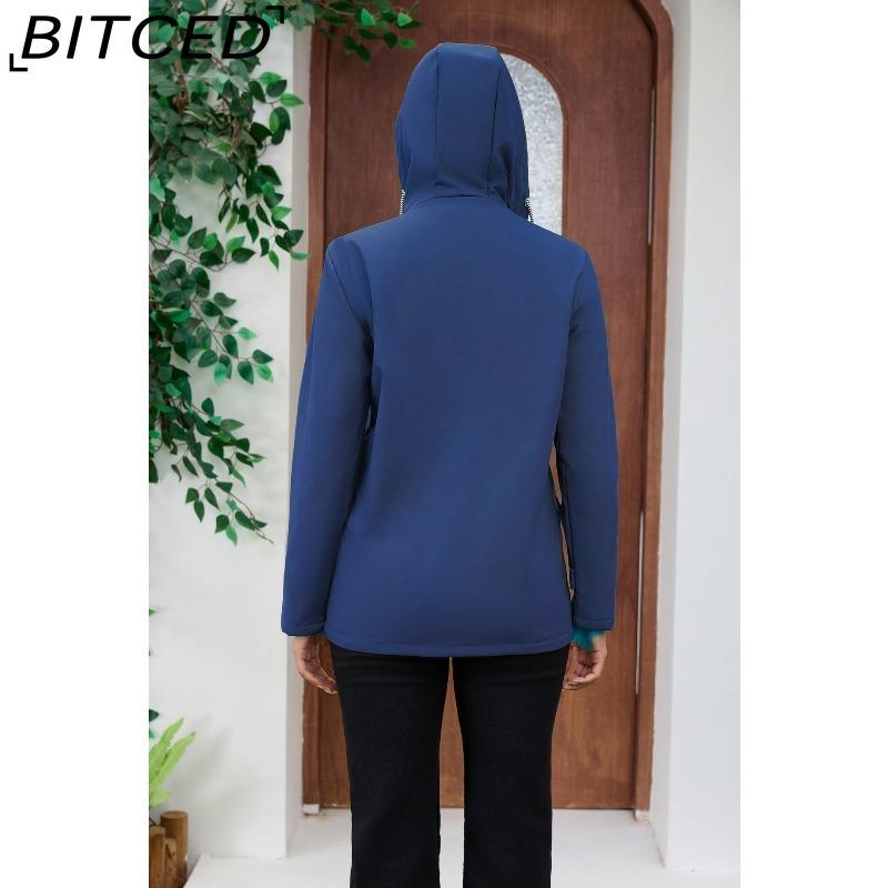 BITCED Women's Spring/Autumn Hooded Trench Coat with Fleece Lining and Water-Repellent Finish Long-Sleeved Zip-Up Cardigan
