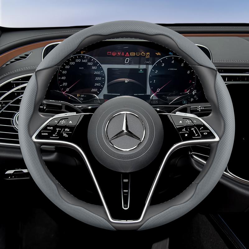 Suitable for Mercedes-Benz Breathable Holes Leather Steering Wheel Cover Segmented Quick Release Design Non-Slip and Durable E Class S C a Glc Suv