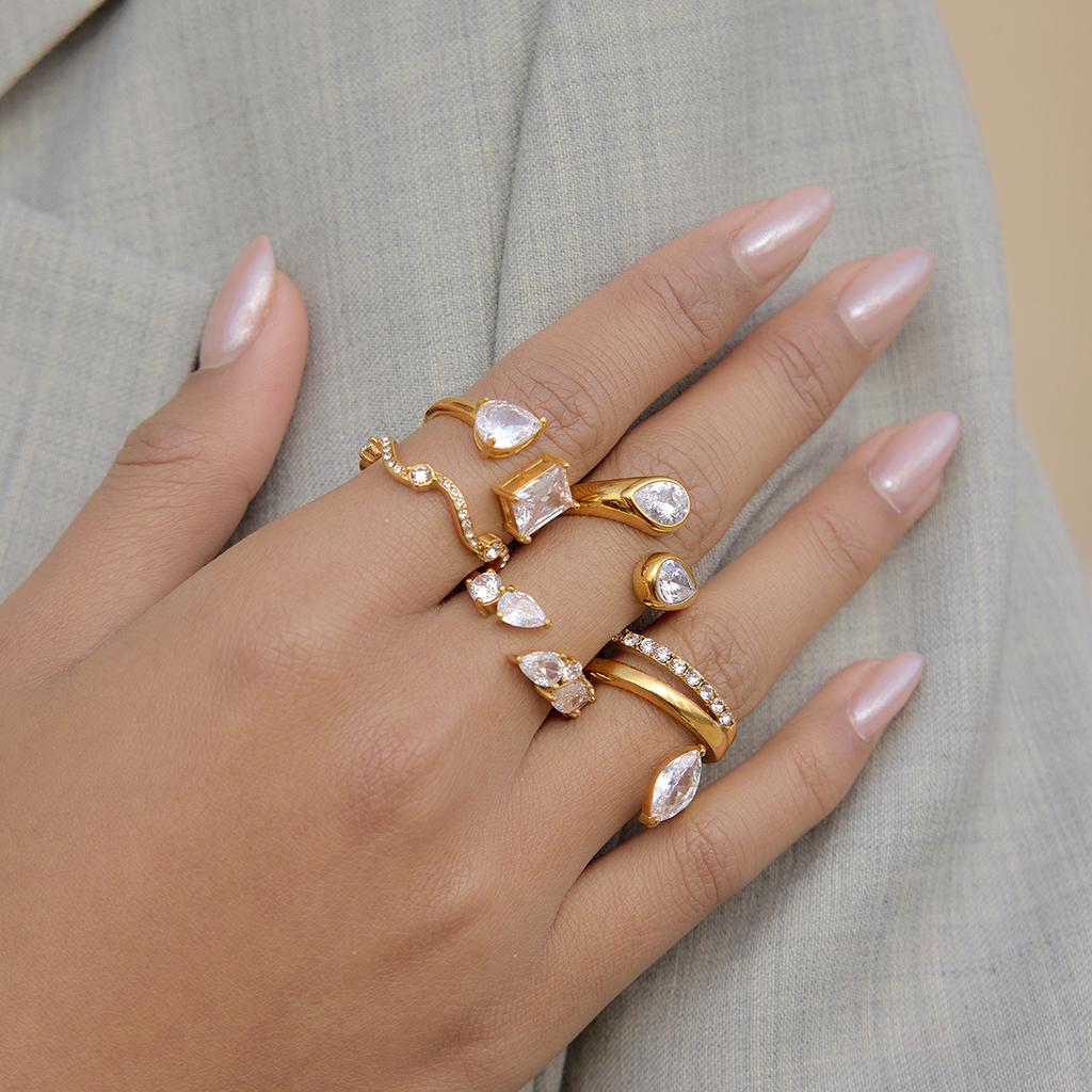 Youthway Geometric Zircon Open Rings For Women Minimalist 18K Gold PVD Plated Stainless Steel Rings Fashion Jewelry Gift