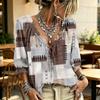 Women's Casual Plaid V-Neck Ruffle Blouse with Tie Neck