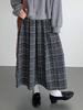 Ou Fan Retro Plaid Woolen Pleated A-line Skirt with Elastic Waist for Autumn/Winter