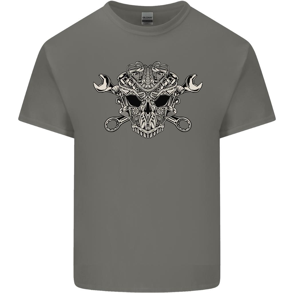 Mechanic Engine Skull Unisexs Light Cotton TShirt