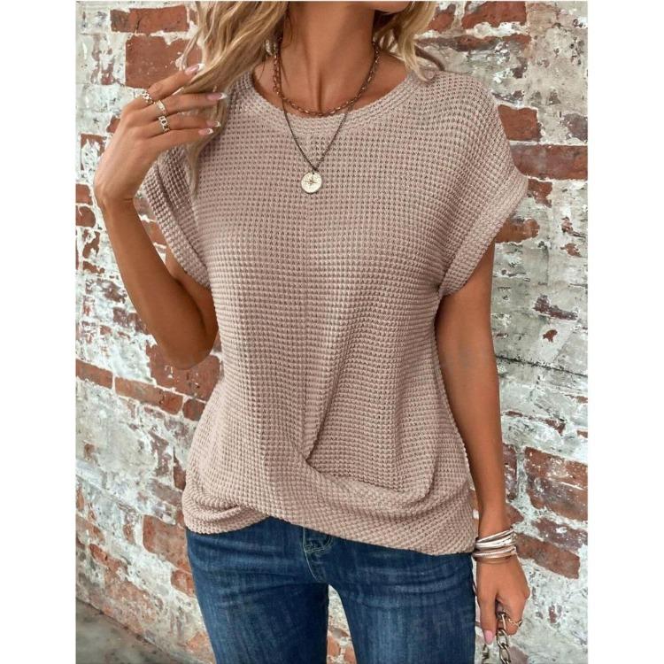

Summer New Women s Long Sleeved O-neck Waffle Blouse Elegant Office Lady Solid Kink Top Tshirt Fashion Streetwear Tees S
