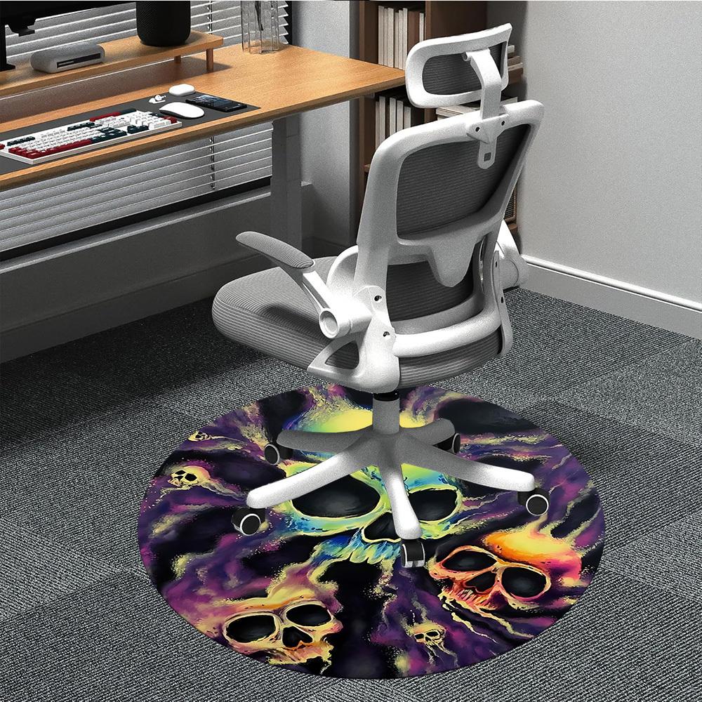 1PC Skulls Flames Office Round Area Rug, Mat Suitable For Office, Under Office Chairs Bedroom Living Room Home Decor, Room Deco