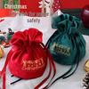 Cross-border Christmas Flannel Apple Drawstring Gift Bag with Bow - Cartoon Candy Bag for Kids