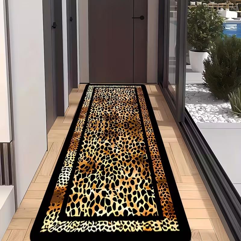 Tapis résistant aux taches motif léopard Chambre à coucher Tapis de chevet Couloir Tapis de sol de fenêtre Décoration de maison Été