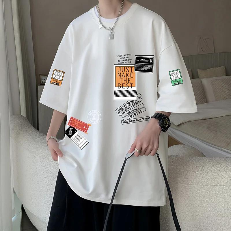 Men's Cotton T-shirts White Men's Oversized T-Shirt Summer Casual Wear Letter Print Tee Shirts for Men 5XL Male Clothes