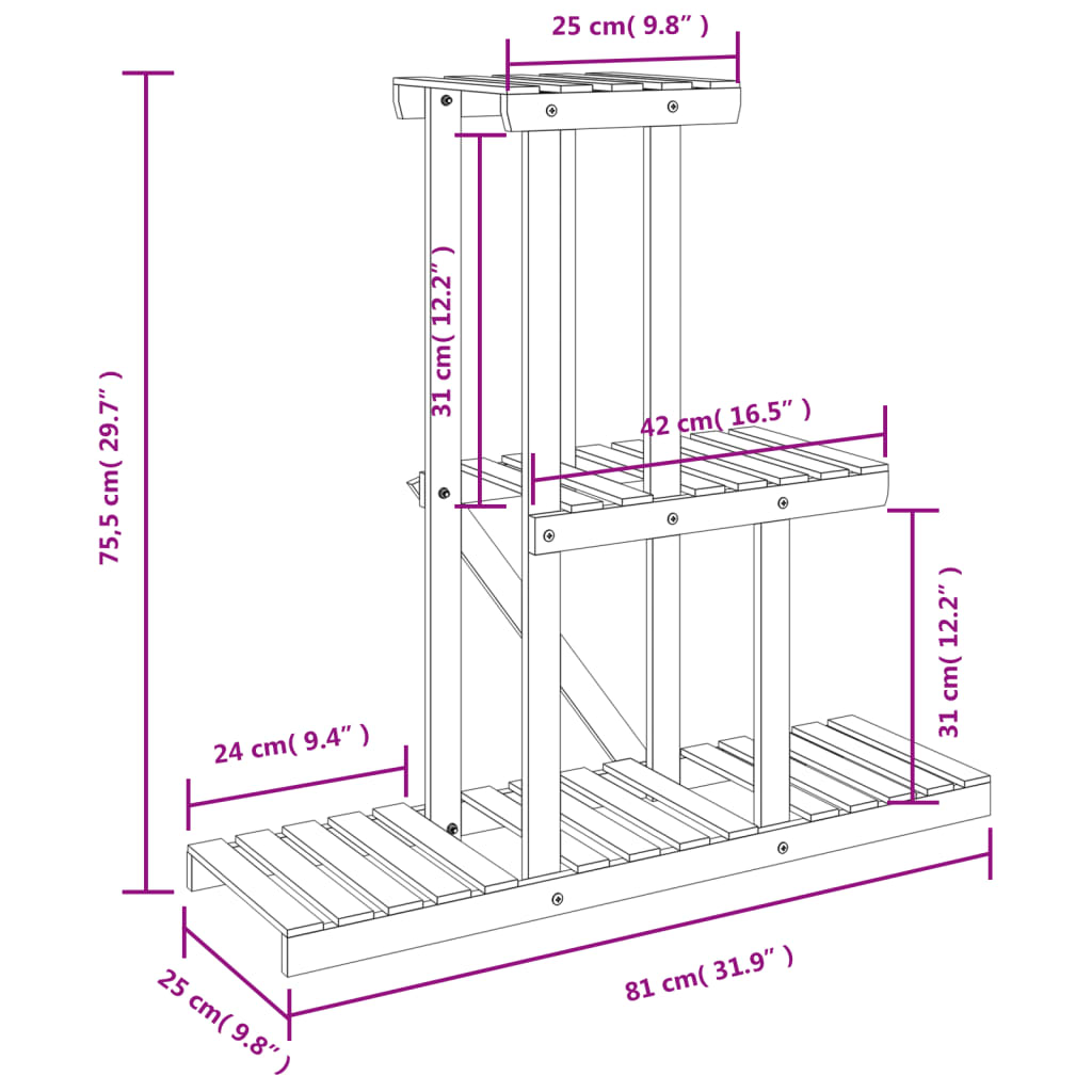 Vidaxl Flower Stand, 81X25X75.5 Cm, Solid Fir Wood