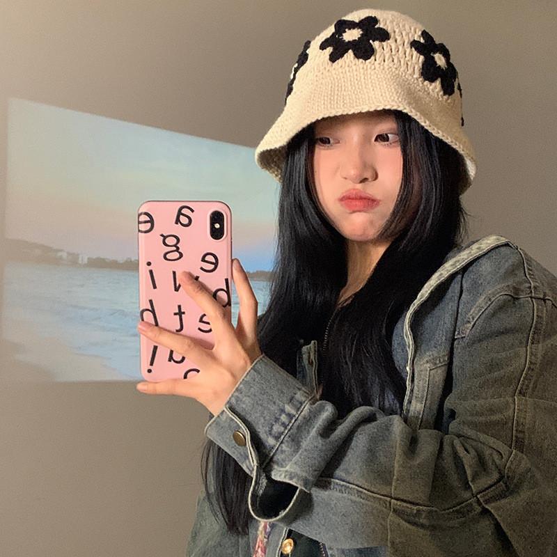 Oversized Knit Comfortable Hat With Ear Protection And Adorable Flower Pattern For Weather Cold