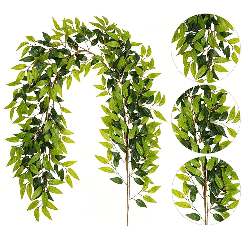 Multicolor Ficus Elastica Artificial Leaves Garland 170cm Leangth Table Running Simulation Leaf Vine 3D Leaf Photo Props