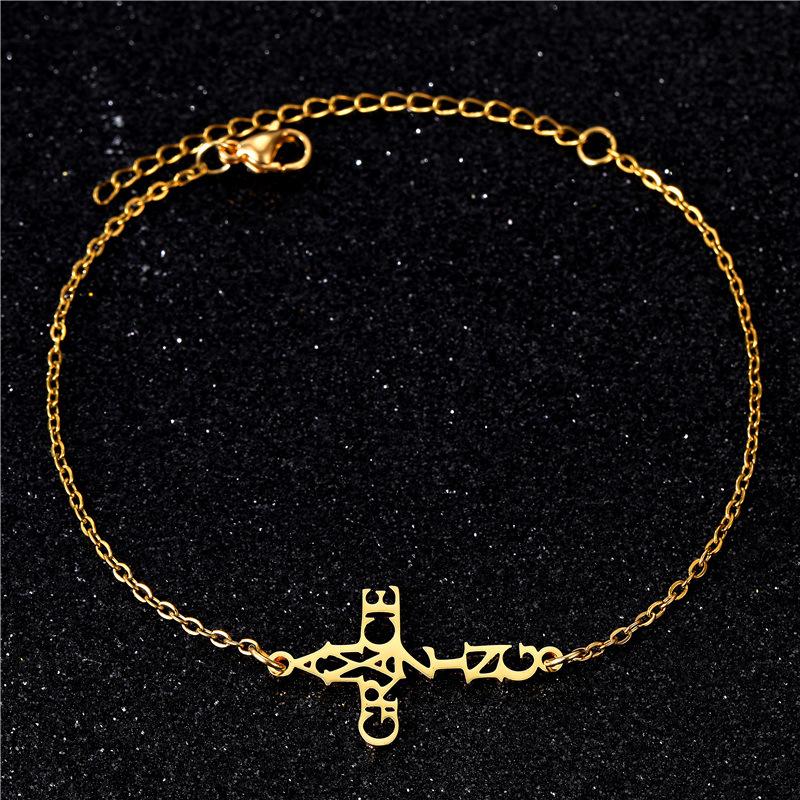 Gold English Letter Stainless Steel Bracelet, Light Luxury High-End Cross Fashion Jewelry