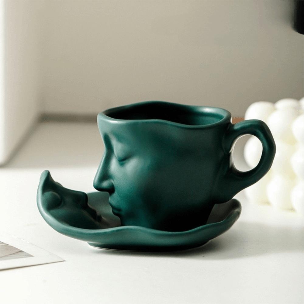 With Tray Artistic Ceramic Mug European Style Tea Cup Decorative Kissing Face Cups  Wedding Gifts