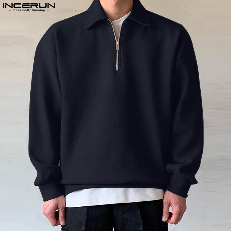 

INCERUN мужские однотонные толстовки на молнии с длинными рукавами и лацканами