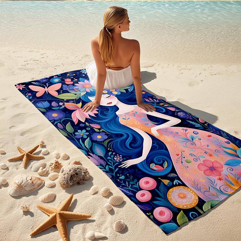 1Pc Floral Fantasy Woman Beach Towel, Quick Dry, Multi-Use for Beach Pool Gym Yoga Home Travel, Christmas, Halloween, Xmas Gift M929354
