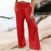 Women High Waist Wide Leg Pants Loose Fit Casual Trousers with Smocked Elastic Waistband and Side Pockets for Daily Wear