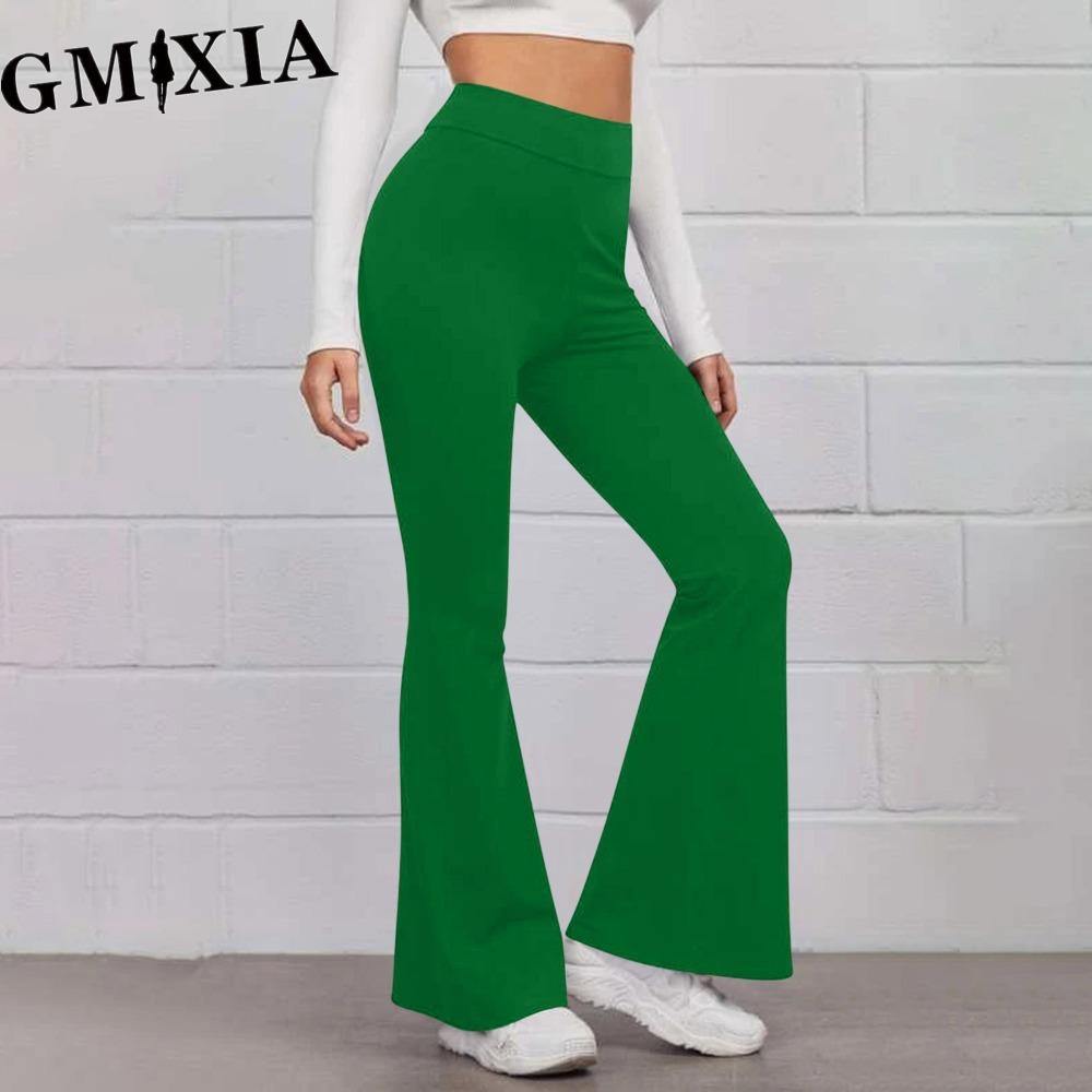

GMXIA 14 кольорів Жіночі еластичні штани з високою посадкою Жіночі однотонні спортивні розкльошені штани Вуличні штани L зелений