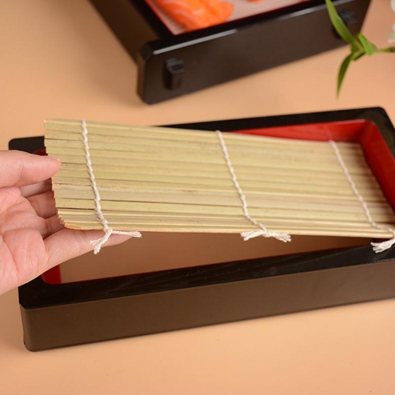 Cold Noodles Plate Plastic Food Plate with Bamboos Mat Food Snacks Dishes Serving Platters Easy to Clean Food Platter