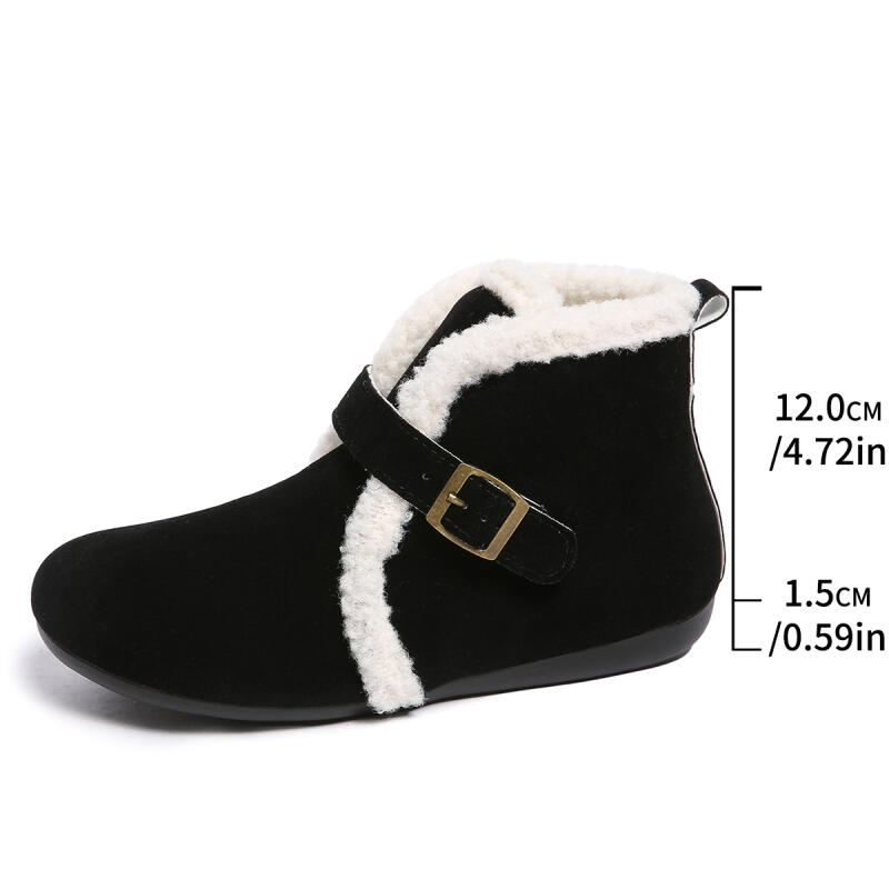 Fashion Warm Short Plush Suede Snow Boots Women 2025 Winter Metal Buckle Fluffy Fur Ankle Boots Furry Flat Heel Casual Shoes Plus Size