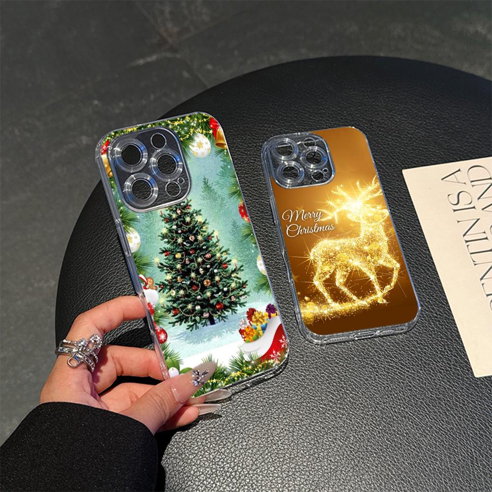 Ae121 Merry Christmas Santa Design Art Magsafe Transparent Cases for Samsung S23 S24 Ultra S21 FE iPhone16 Pro Max Magnetic Wireless Charge Back Cover