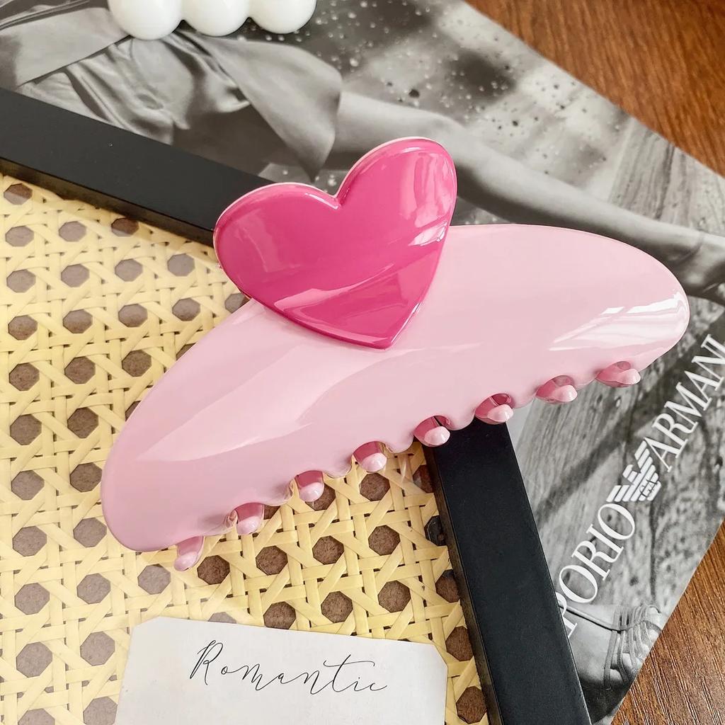 New Candy Color Love Heart 5.11" Big Size Hair Claw Clips for Women Girls Elegant Geometric Plastic Spring Summer Headwear Gift