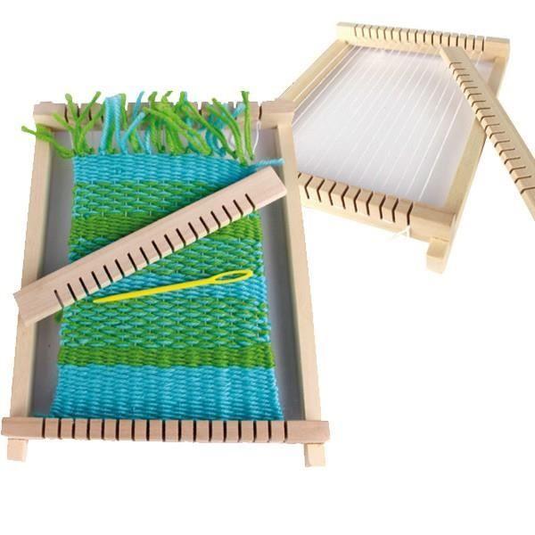 Métier à tisser - Bois - Miniature - 6 pelotes de laine - 23,5x17,5x3,5cm - Vert