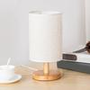 Linen Table Lamp LED Linen Night Lamp w/Warm White Light Linen Nightstand Lamp USB Powered Wooden Beside Lamp