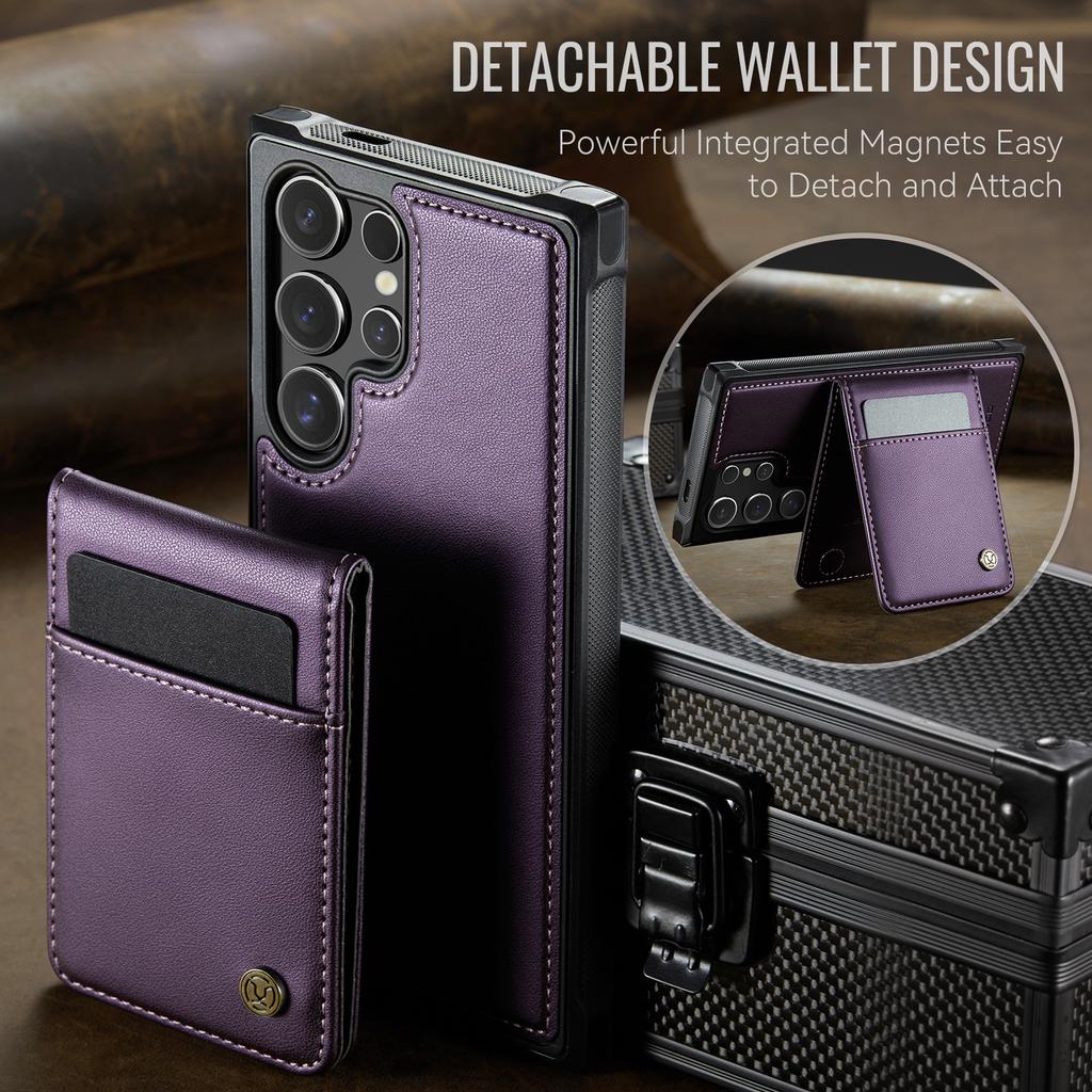 Für Samsung Galaxy S26 Ultra Leder-Rückseite JEEHOOD J06 Magnetische Handyhülle mit Kartenfach RFID-Blockierung