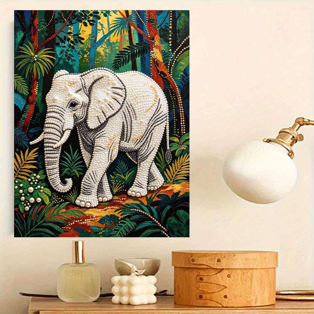 DIY Pearl Art Painting Majestic Elephant Handmade Craft Modern Wall Decor Leisure Relax Activity Nice Gift for Novice Art Practitioners Home