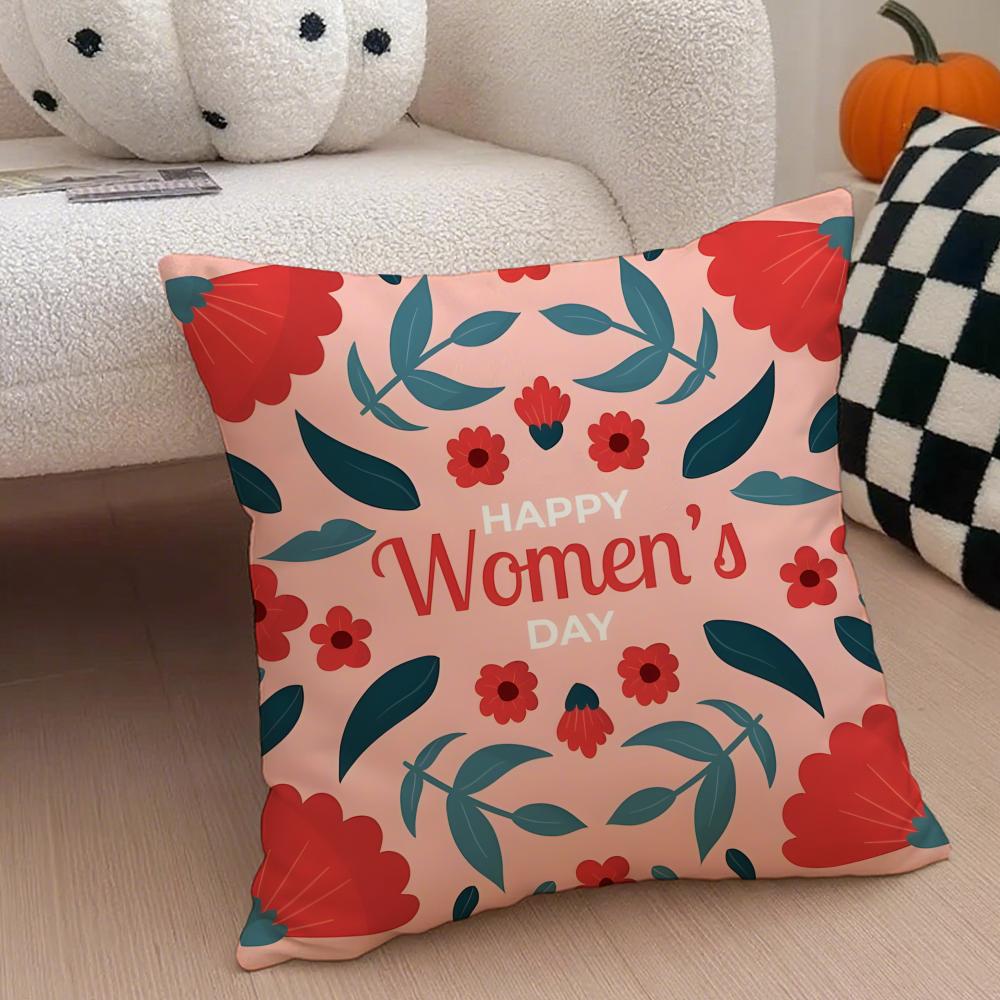 Celebratory Empowering Womens Day Cushion Cover Throw Pillow Cover Hidden Button Durable Polyester Chair Cushion
