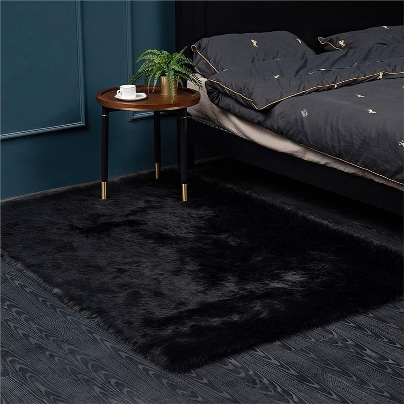 Nordic Style Plush Living Room Carpet - Cute Full Coverage Imitation Wool Rug for Bedroom & Sofa Area.