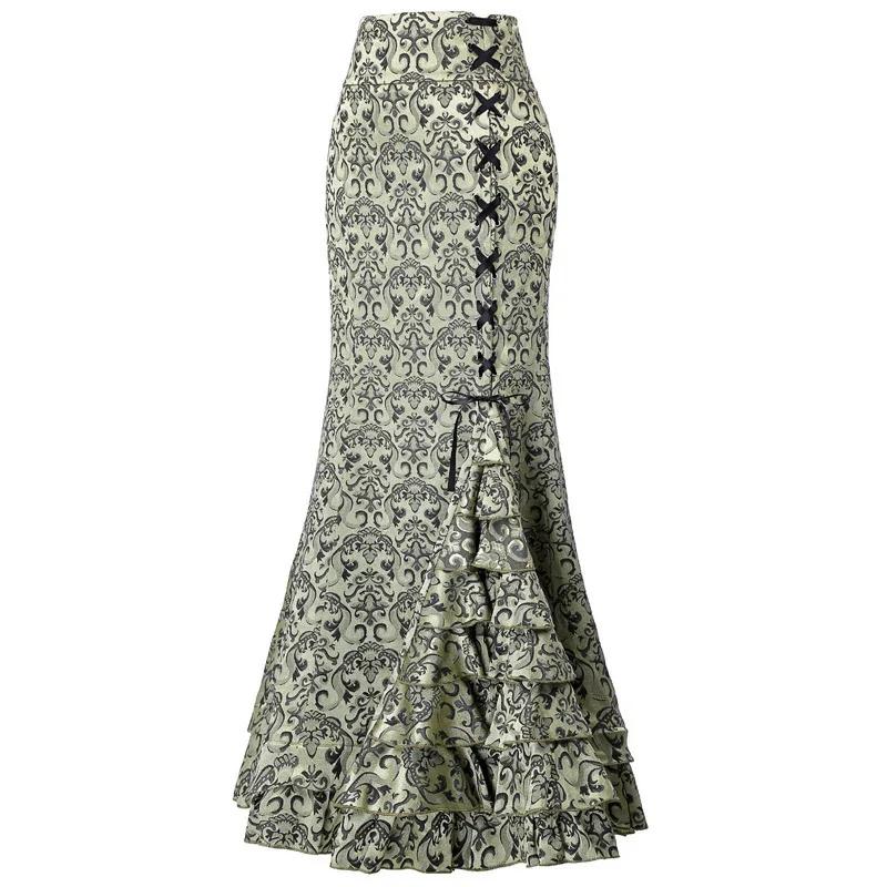 Falda Bodycon Sirena Jacquard Vintage Maxi Largo Mujer Encaje Arriba Volantes Falda Elegante Larga Floral Cola de Pez Falda Dama Punk