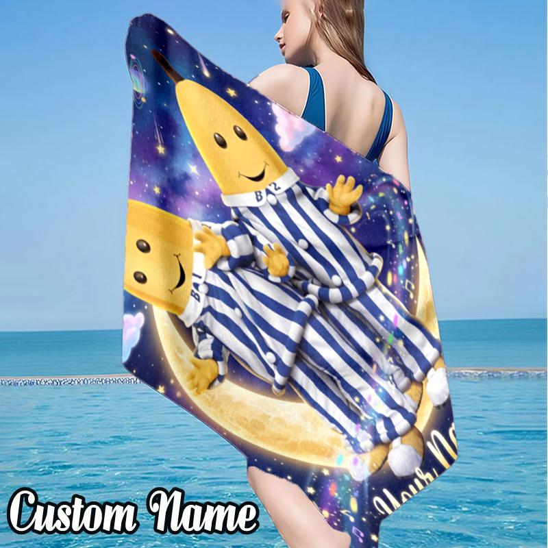 Custom Name Bananas Pyjamas Beach Towel - Soft, Ultra-Absorbent Microfiber, Lightweight, Perfect for Beach, Parties, Travel, Camping