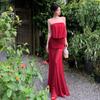 Red One-word Shoulder Sleeveless Dress Royal Sister Style Temperament Vacation Dress Birthday Party Dress Sexy Hip Dress