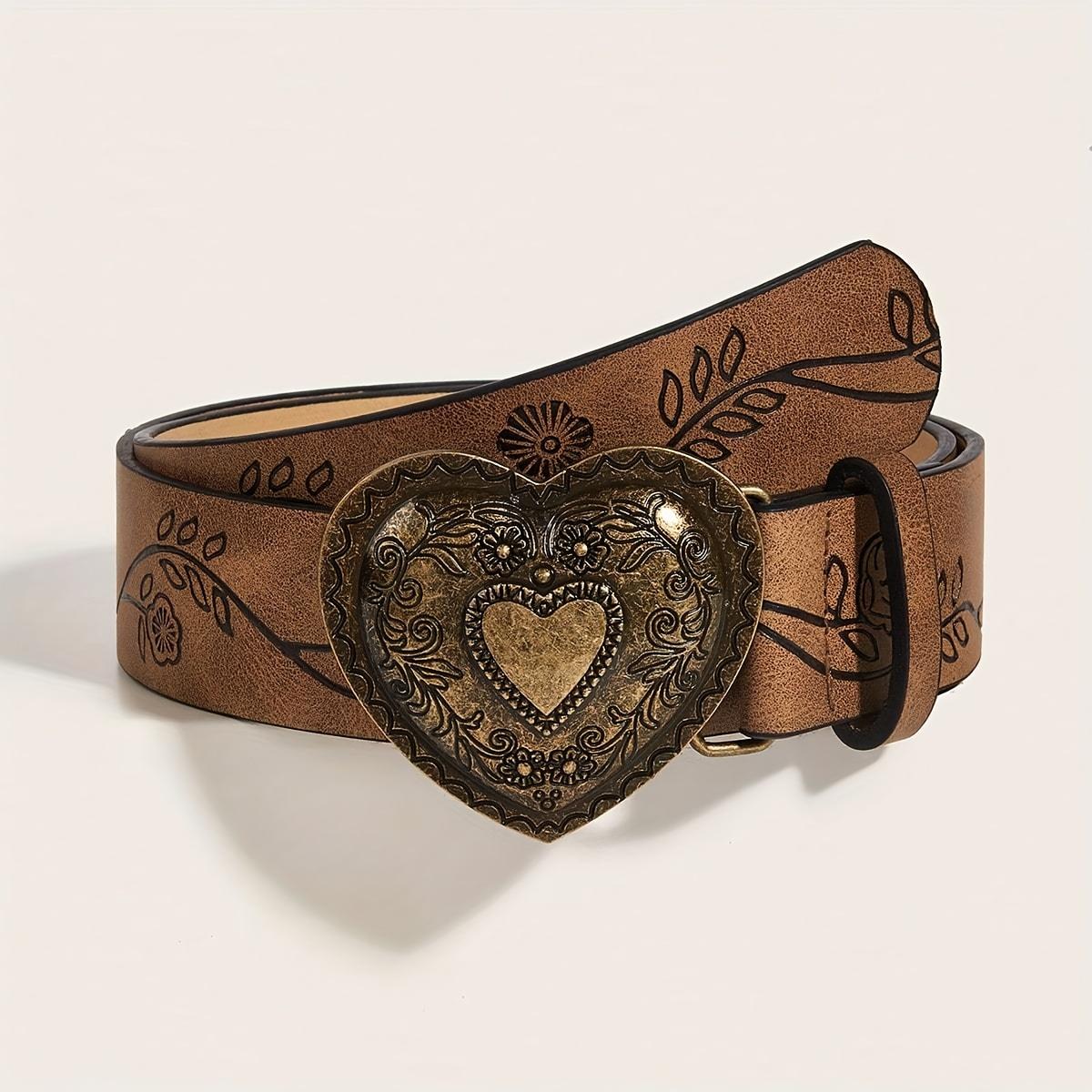

A Vintage Floral Heart-Printed Western-Style Belt for Women Perfect for Pairing with Jeans Or Dresses 102cm
