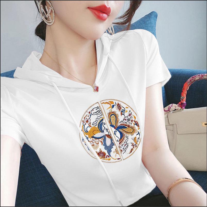

Women s Short Sleeve Hooded Sweatshirt – 100% Cotton, Ethnic Summer Style, Casual Loose Fit L (recommended 50-55 kg)