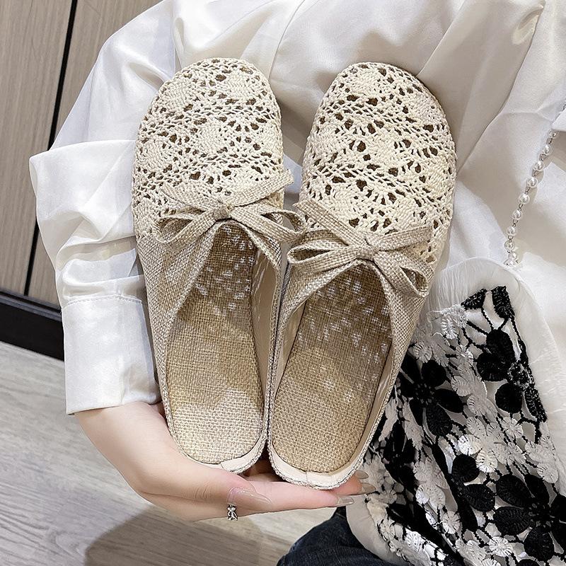 Slippers women's new summer versatile outer wear mesh breathable non-slip linen cotton bag head half slippers sandals women
