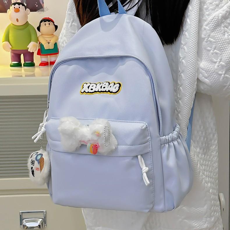 School Bag High Value Cute Middle School Student School Bag Leisure Travel Backpack Women Solid Color Texture Simple Backpack